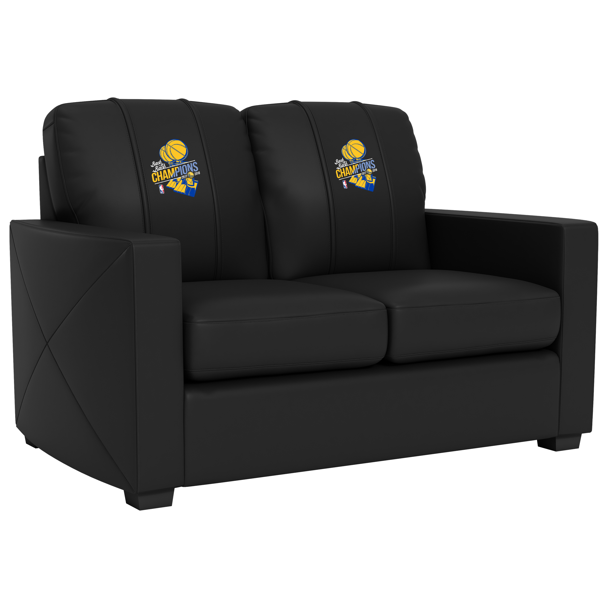 Golden State Warriors  Silver Loveseat with Golden State Warriors 2018 Champions Logo Panel